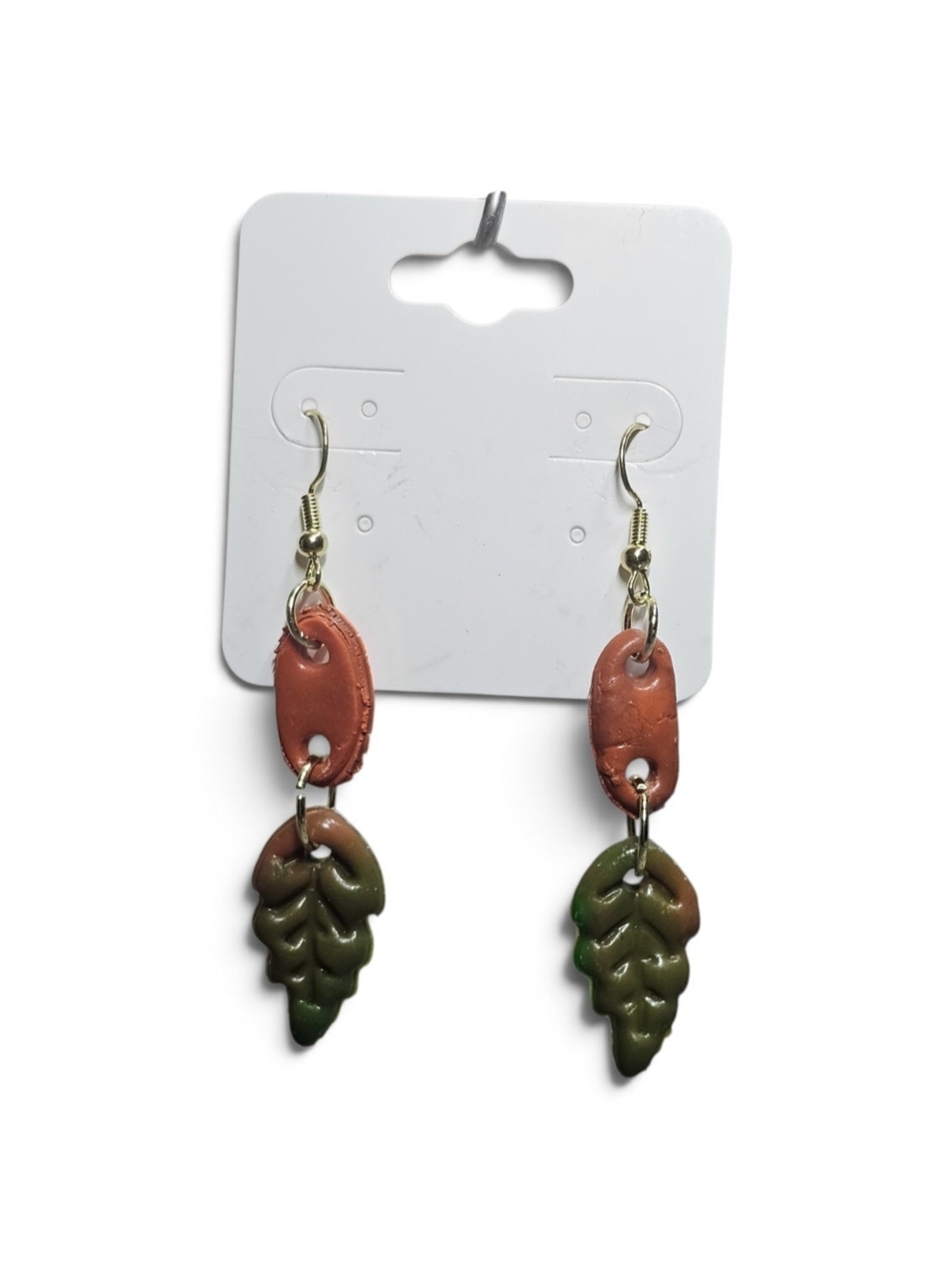 Handcrafted Brown and Green Leaf Dangle Earrings